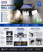 3-Head Solar Outdoor Wall Light with PIR Motion Sensor – Waterproof LED Security Light - Image 2